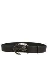 Dolce & Gabbana Black Leather Anchor Logo Metal Buckle Belt