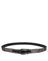 Dolce & Gabbana Silver Black Floral Jacquard Metal Buckle Belt