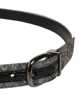 Dolce & Gabbana Silver Black Floral Jacquard Metal Buckle Belt