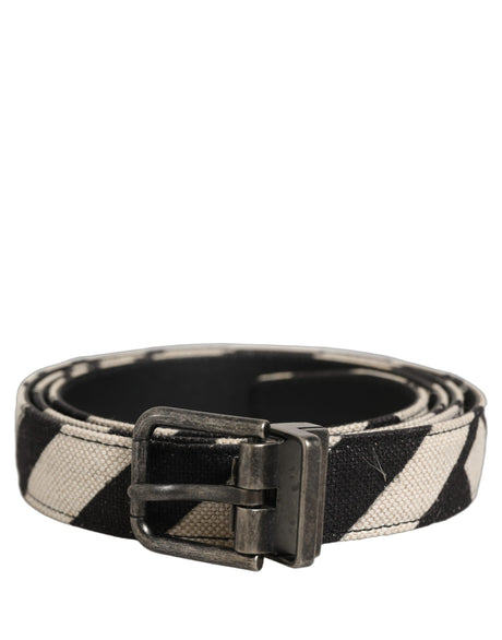 Dolce & Gabbana Black Ivory Silver Tone Metal Buckle Belt