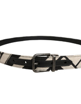 Dolce & Gabbana Black Ivory Silver Tone Metal Buckle Belt