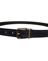 Dolce & Gabbana Men Black Leather Gold Tone Metal Buckle Belt