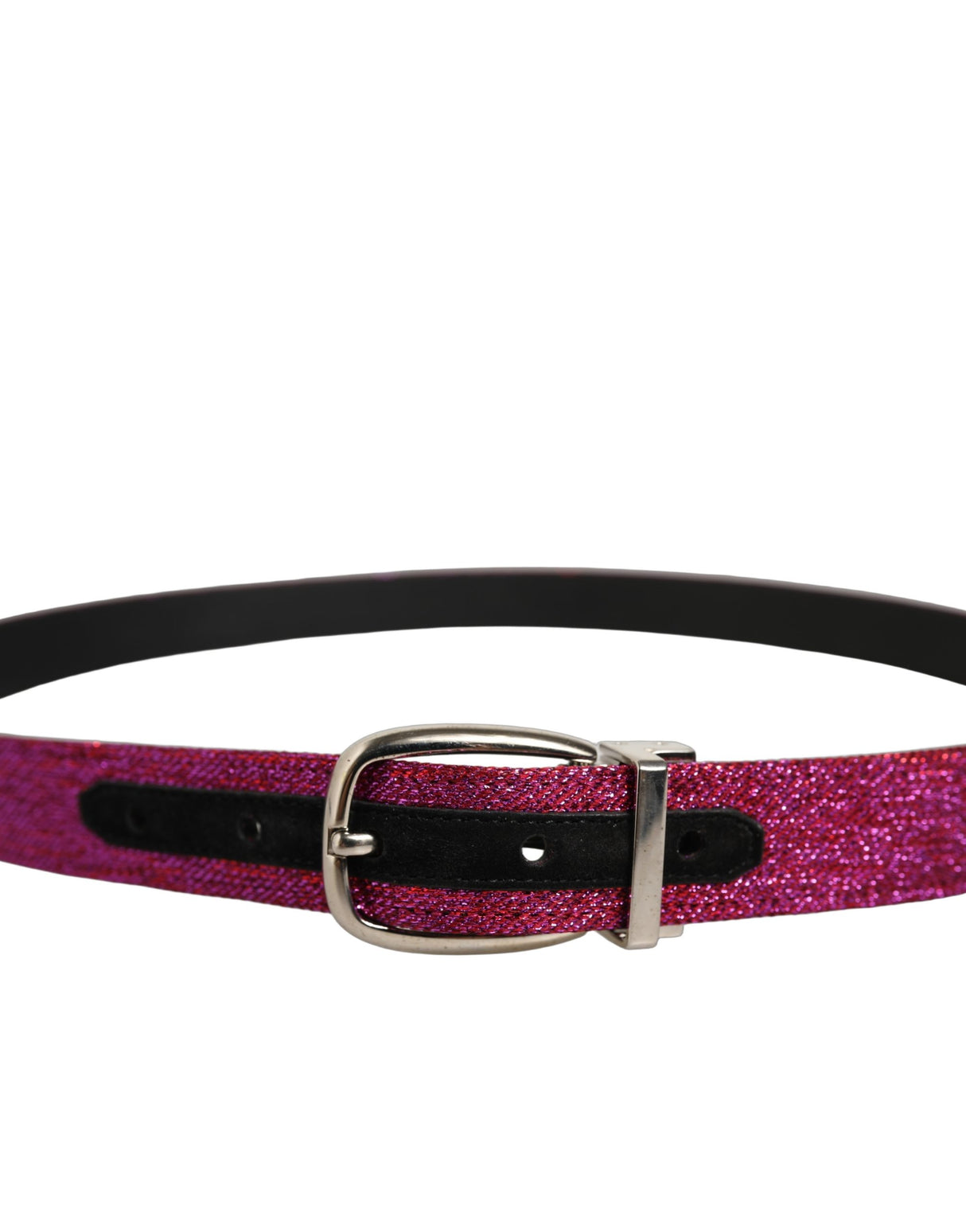 Dolce & Gabbana Men Fuchsia Glitter Silver Metal Buckle Belt