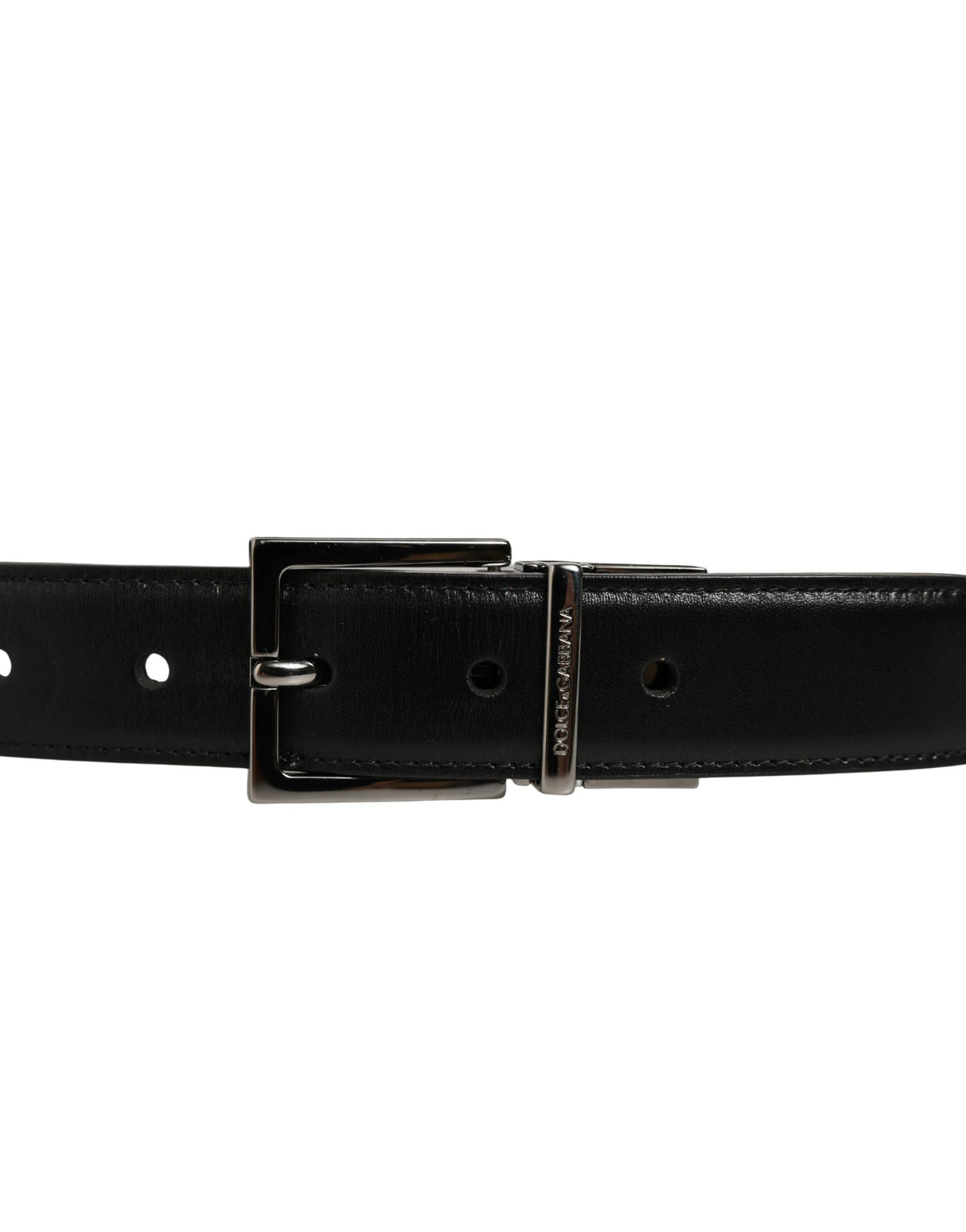 Dolce & Gabbana Black Classic Leather Silver Tone Buckle Belt