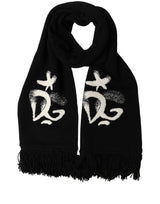 Dolce & Gabbana Black Cashmere Knitted Fringed Foulard Scarf