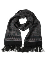 Dolce & Gabbana Black Silk Geometric Fringed Neck Shawl Scarf