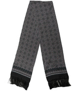 Dolce & Gabbana Black Silk Geometric Fringed Neck Shawl Scarf