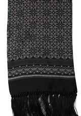 Dolce & Gabbana Black Silk Geometric Fringed Neck Shawl Scarf