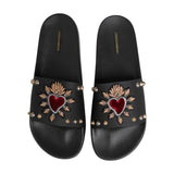 Dolce & Gabbana Black Heart Patch Rubber Calfskin Slippers Shoes