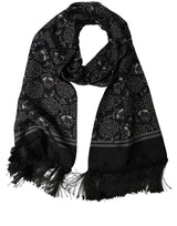 Dolce & Gabbana Black Silk Floral Paisley Fringed Shawl Scarf