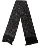 Dolce & Gabbana Black Silk Floral Paisley Fringed Shawl Scarf