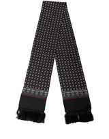 Dolce & Gabbana Black Silk Crown Fringed Neck Shawl Scarf