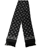 Dolce & Gabbana Black Silk Crown Fringed Neck Shawl Scarf