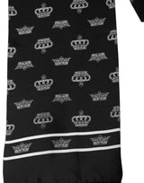 Dolce & Gabbana Black Silk Crown Fringed Neck Shawl Scarf
