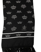 Dolce & Gabbana Black Silk Crown Fringed Neck Shawl Scarf