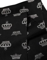 Dolce & Gabbana Black Silk Crown Fringed Neck Shawl Scarf