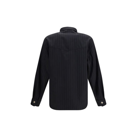 Versace Black Wool Oves Aries Pattern Shirt