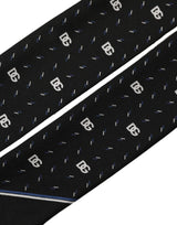 Dolce & Gabbana Black Silk DG Logo Men Skinny Shawl Scarf