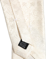 Dolce & Gabbana Off White Silk Damask Woven Adjustable Tied Necktie Tie