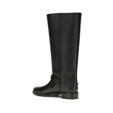 PINKO Black Calf Leather Bos Taurus Flat Boots
