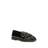 PINKO Black Calf Leather Bos Taurus Slip-On Loafers