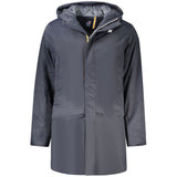 K-WAY Blue Polyester Men's Jacket with Hood and Pockets