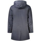 K-WAY Blue Polyester Men's Jacket with Hood and Pockets