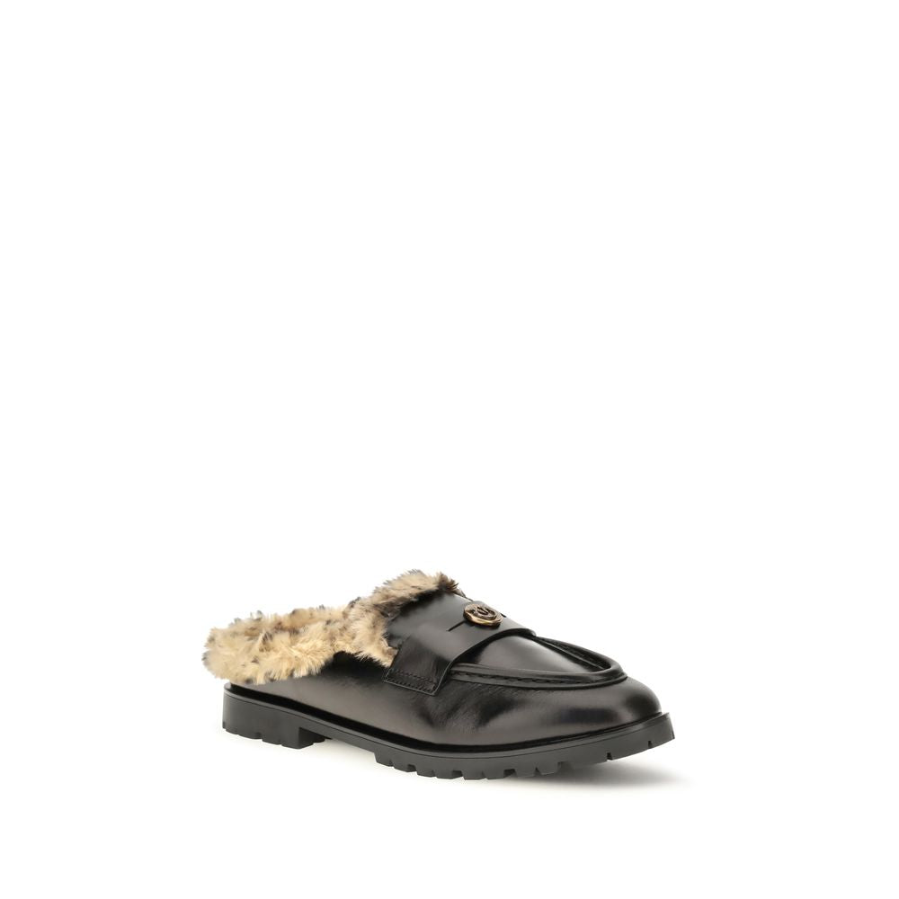 PINKO Black Calf Leather Bos Taurus Mules
