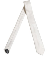 Dolce & Gabbana Men Off White Silk Woven Adjustable Tied Necktie Tie