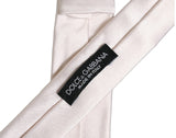Dolce & Gabbana Men Off White Silk Satin Adjustable Tied Necktie Tie