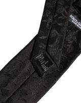 Dolce & Gabbana Black Silk Floral Jacquard Adjustable Tied Necktie Tie