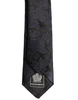 Dolce & Gabbana Men Black Floral Jacquard Adjustable Tied Necktie Tie