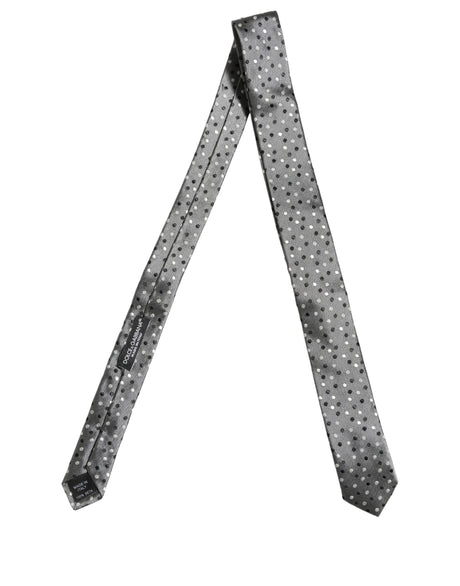Dolce & Gabbana Men Gray Polka Dot Silk Adjustable Tied Necktie Tie