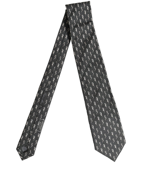 Dolce & Gabbana Men Black Seahorse Silk Adjustable Tied Necktie Tie
