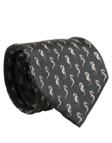 Dolce & Gabbana Men Black Seahorse Silk Adjustable Tied Necktie Tie
