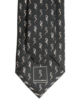 Dolce & Gabbana Men Black Seahorse Silk Adjustable Tied Necktie Tie