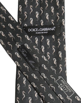 Dolce & Gabbana Men Black Seahorse Silk Adjustable Tied Necktie Tie