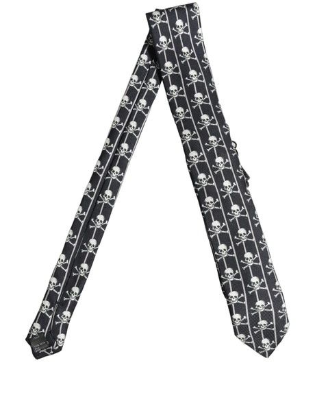 Dolce & Gabbana Men Black Silk Skull Fantasy Adjustable Tied Necktie Tie
