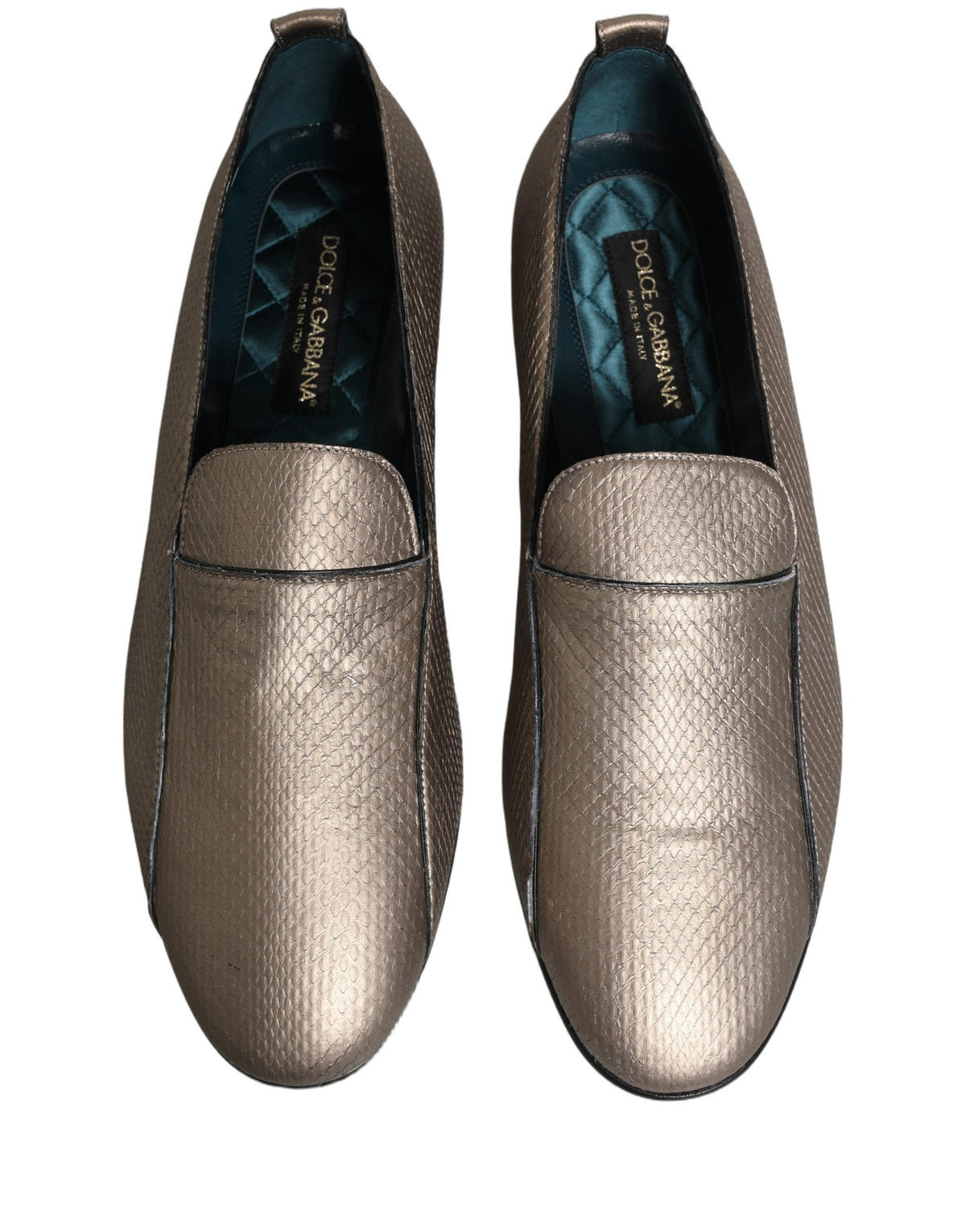 Dolce & Gabbana Silver Leather Logo Slip On Loafers Shoes