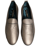 Dolce & Gabbana Silver Leather Logo Slip On Loafers Shoes