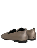 Dolce & Gabbana Silver Leather Logo Slip On Loafers Shoes