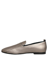 Dolce & Gabbana Silver Leather Logo Slip On Loafers Shoes