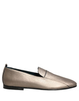 Dolce & Gabbana Silver Leather Logo Slip On Loafers Shoes