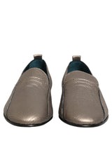 Dolce & Gabbana Silver Leather Logo Slip On Loafers Shoes