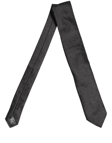 Dolce & Gabbana Men Black Polka Dot Silk Adjustable Tied Necktie Tie