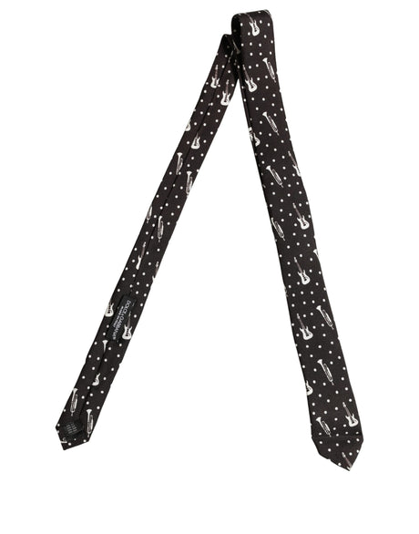 Dolce & Gabbana Black Musical Instrument Silk Adjustable Tied Necktie Tie
