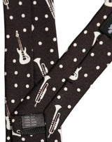 Dolce & Gabbana Black Musical Instrument Silk Adjustable Tied Necktie Tie