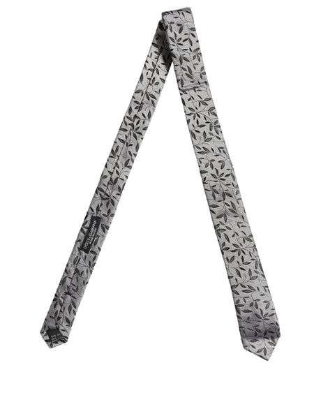 Dolce & Gabbana Men Gray Silk Leaf Pattern Adjustable Tied Necktie Tie