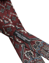 Dolce & Gabbana Bordeaux Printed 100% Silk Adjustable Men Necktie Tie