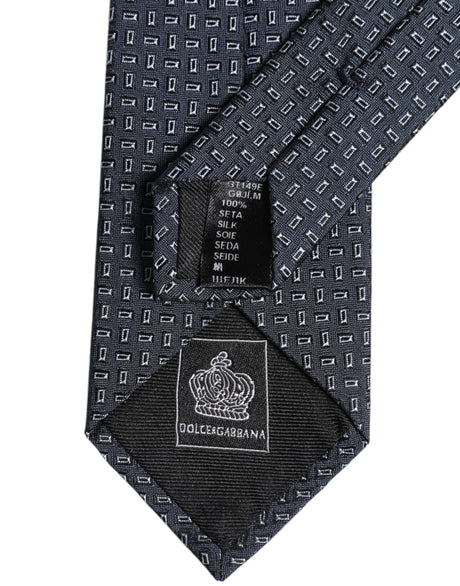 Dolce & Gabbana Dark Blue Silk Geometric Adjustable Tied Necktie Tie